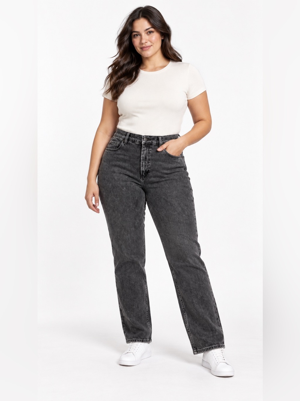 Abercrombie & Fitch High Rise Straight Jeans in Washed Charcoal Black